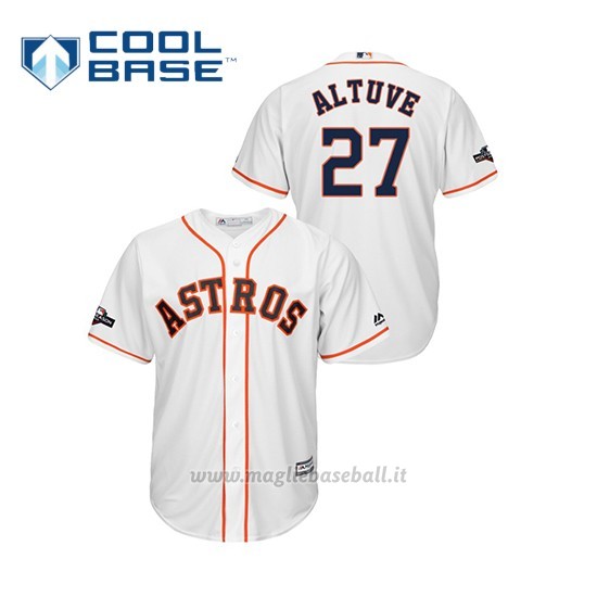 Maglia Baseball Uomo Houston Astros 27 Jose Altuve 2019 Postseason Cool Base Bianco